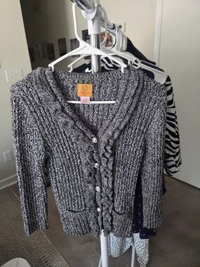 Ruby Rd. Gray Ruffled-Front Knit Cardigan
